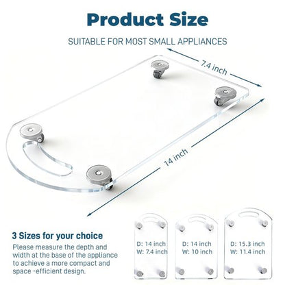 BiJun 360° Rolling Sliding Tray for Coffee Maker, Clear Acrylic Appliance Sliders for Kitchen Appliances, Coffee Pot Slider Tray for Countertop Appliances, Espresso Machines, Blenders (7.4"×14")