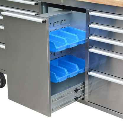 UYRIE 72" Stainless Steel Rolling Tool Chest with 11 Drawers + 3 Upper Cabinets, Large Lockable Storage Cabinet, Mobile Workbench with Wheels for Garage Workshop (1 × HTC7214W1)