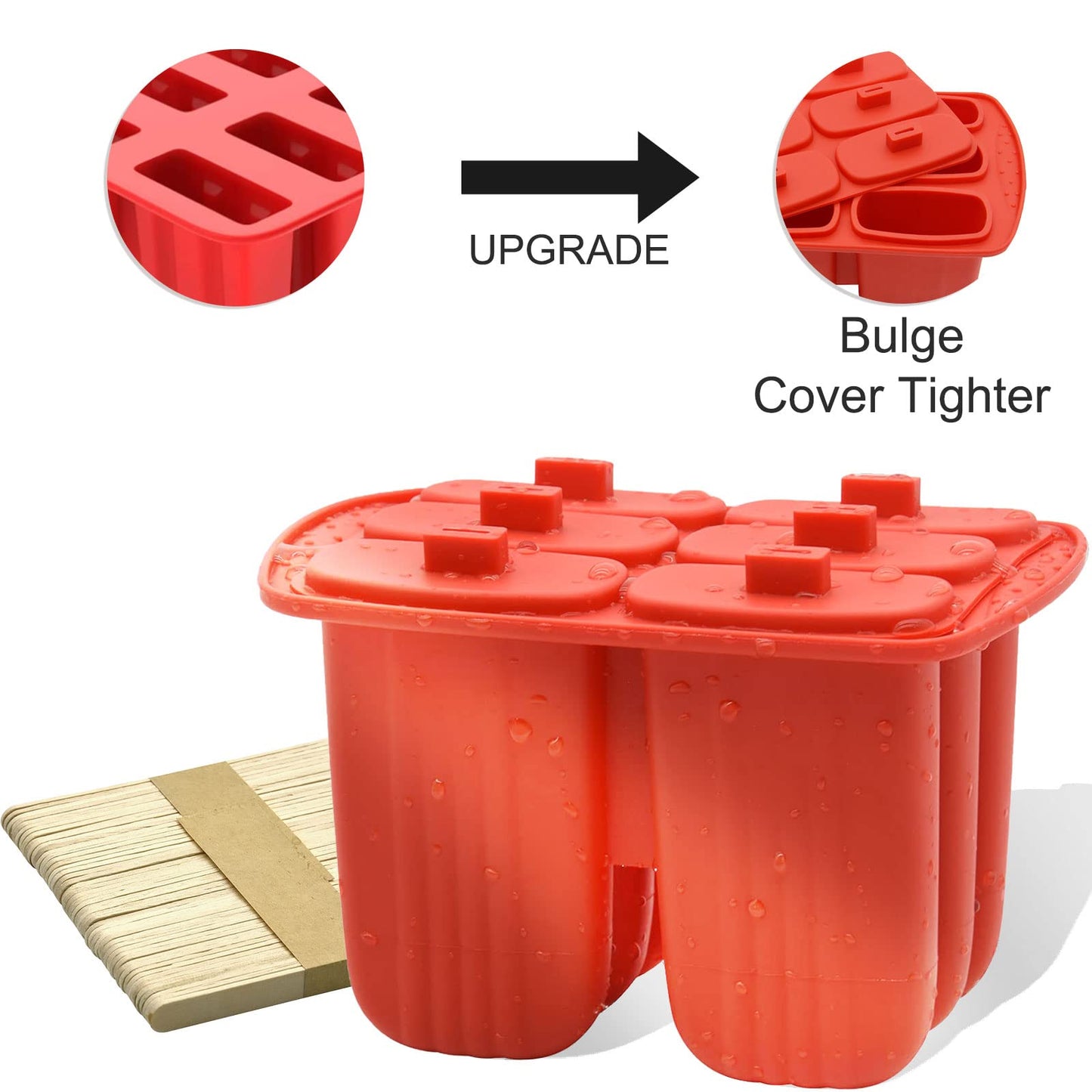 Bongpuda 6 Pieces Silicone Popsicle Molds,Easy-Release Bpa-Free,Ice Pop Mold Ice Cream Molds For Kids,With 50 Pcs Popsicle Sticks+Cleaning Brush(Red)