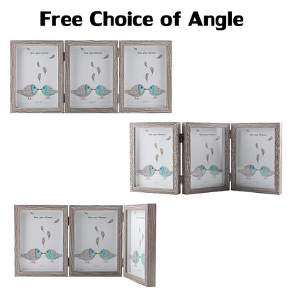 5x7 Triple Hinged Picture Frames Shadow Box MDF Wood Grey with Real Glass 3 Vertical Opening Family Lover Gift