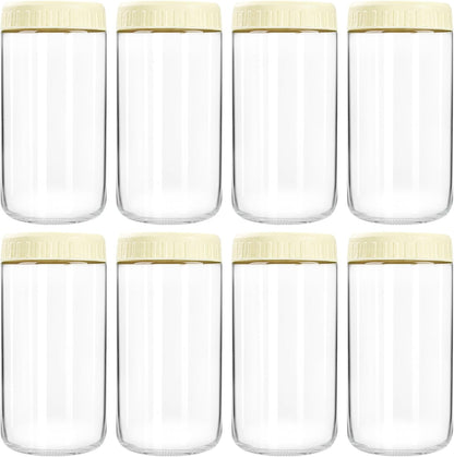 24oz 8 SHOWIN Overnight Oats Containers with Lids, Glass Jars with Lids pcs, Milk White, Wide Mouth Mason jars