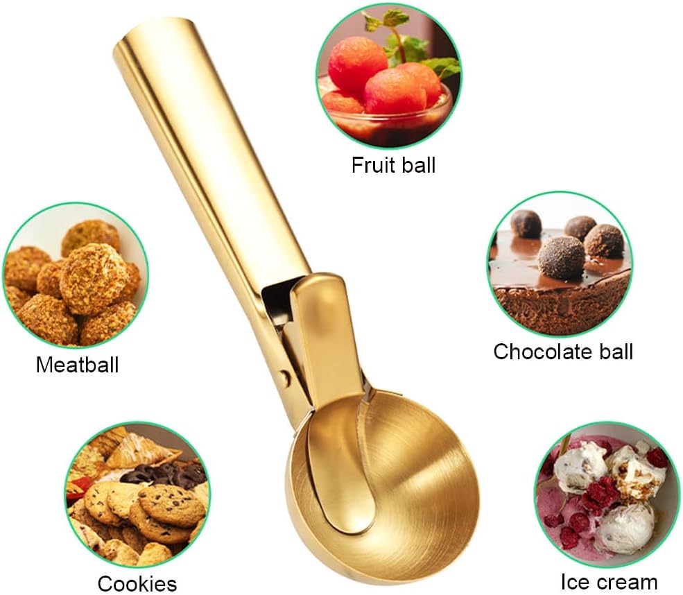TONGNENGLIU Frozen Ice Cream Scooper Stainless Steel, Cookie Scoopwith Trigger Heavy Duty Metal Icecream Scoop,Cookie
