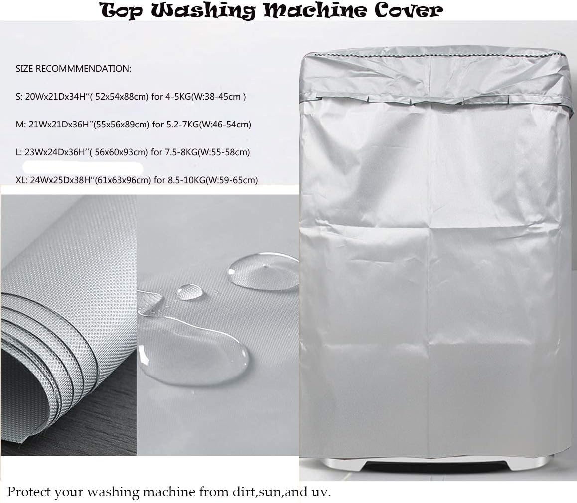 Waterproof Washing Machine Covers, Lightweight Solid Top Load Washer Dryer Cover, Silver Durable Protection