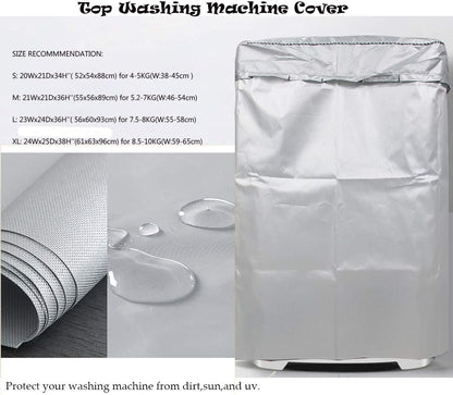 Waterproof Washing Machine Covers, Lightweight Solid Top Load Washer Dryer Cover, Silver Durable Protection