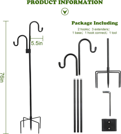 76 Inches Shephard Hooks Outdoor for Lanterns Double Hooks Heavy Duty Shepherd Stand Plant Hanger Yard Hooks for Solar