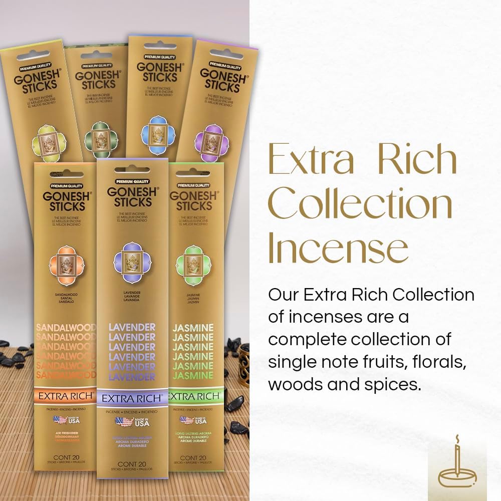 Gonesh Extra Rich Scented Incense Sticks - Non-Toxic 10” Slow Burn Aromatic Sticks - Jasmine, 80 Pack