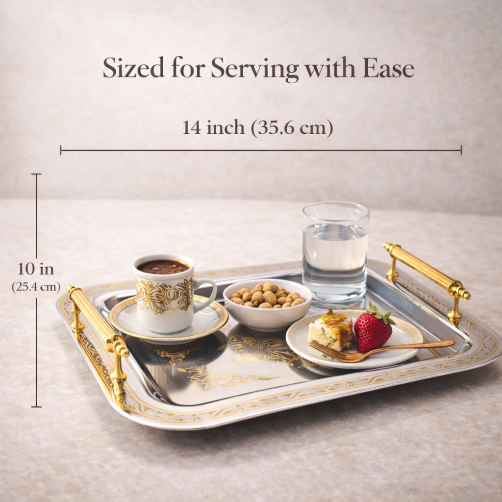 Set of 2 Modern Elegant Large Serving Tray, Rectangle Decorative Tray Gold