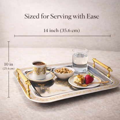 Set of 2 Modern Elegant Large Serving Tray, Rectangle Decorative Tray Gold