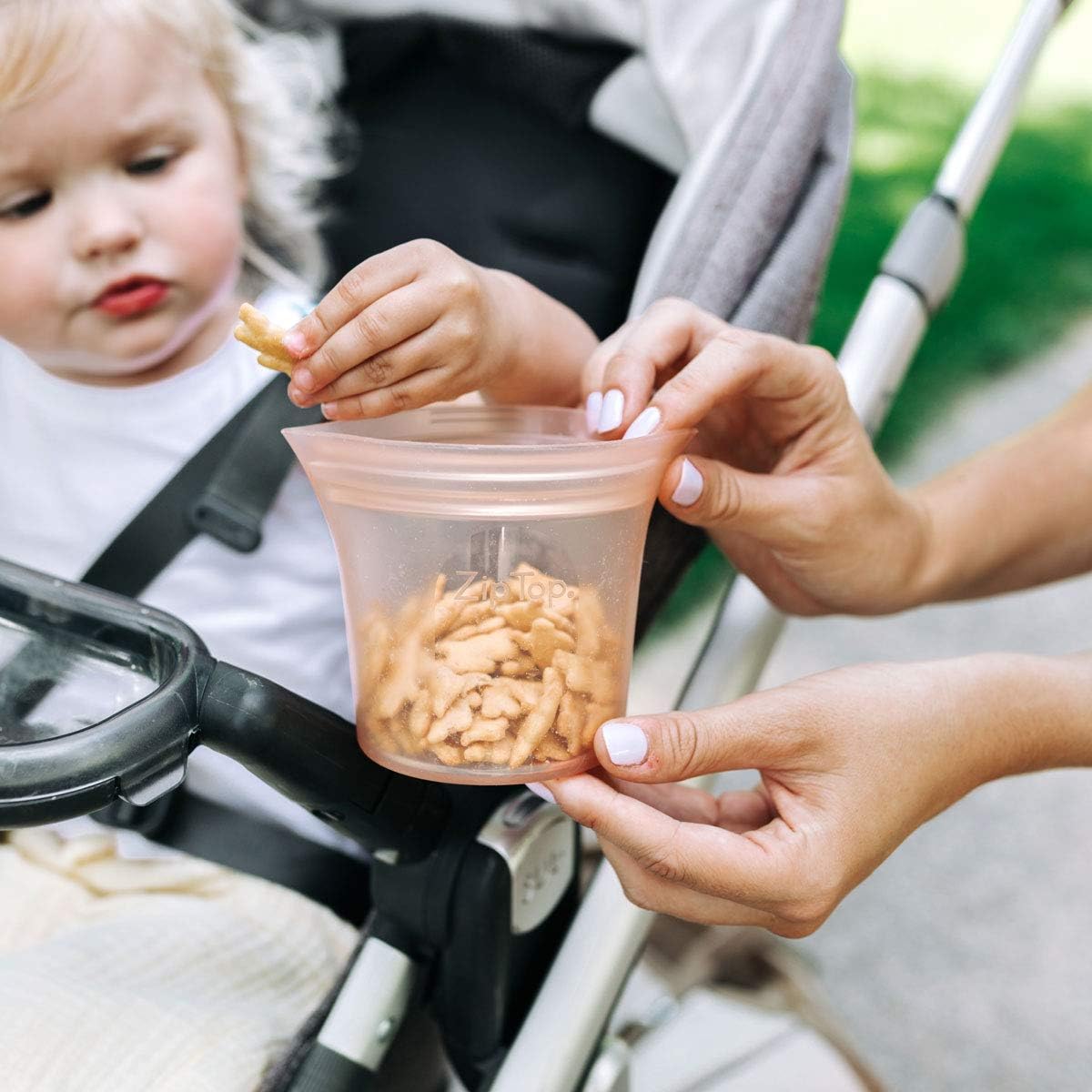 Zip Top Reusable Food Storage Bags | Short Cup [Peach] | Silicone Meal Prep Container | Safe for Microwave, Dishwasher,