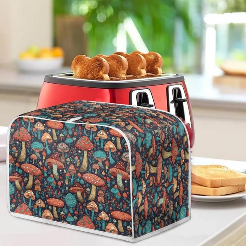 Toaster Cover 4 Slice, Forest Mushroom Wide Slot, Machine Washable with Hang Loop (16x16") 2PCS