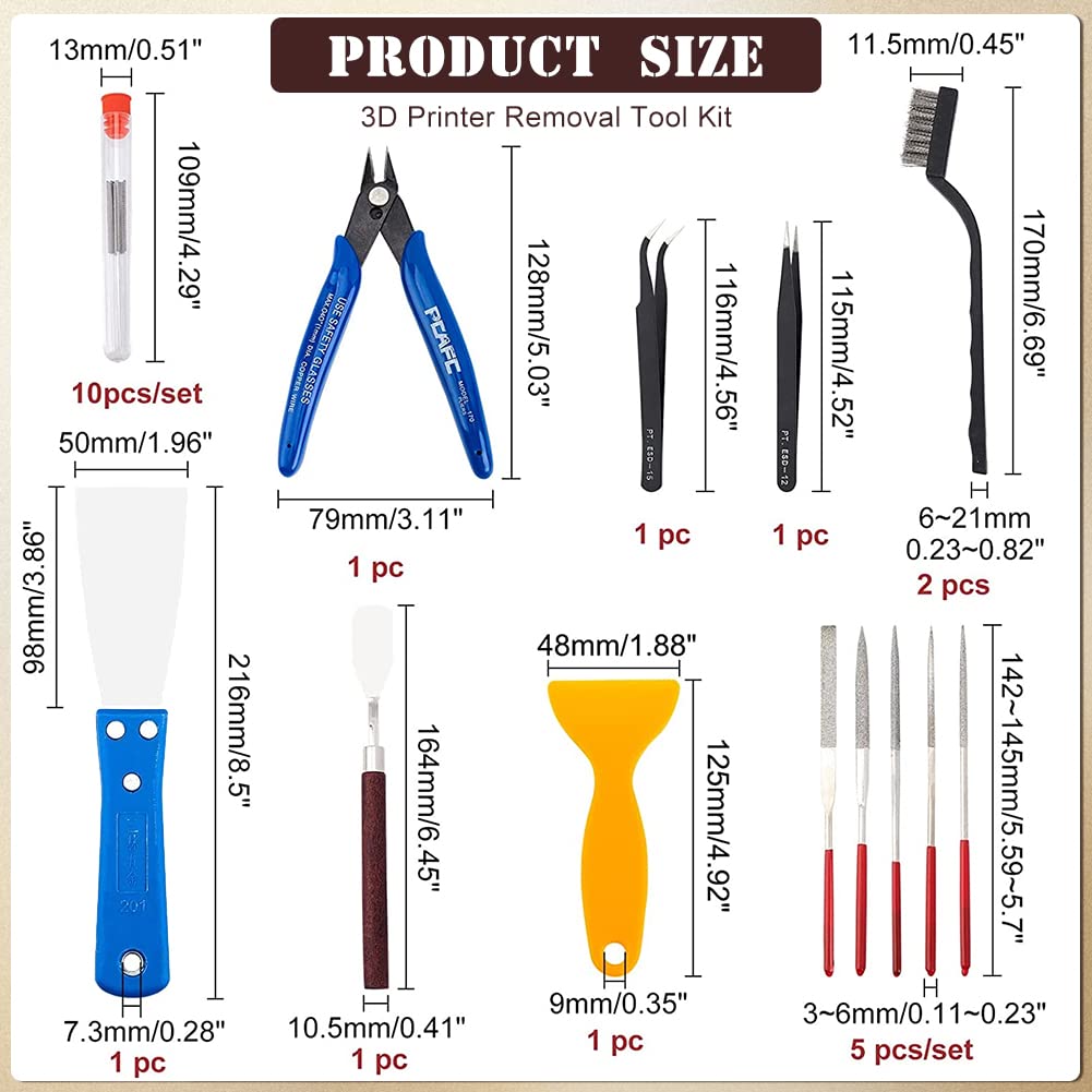 OLYCRAFT 23PCS 3D Printer Tool 3D Printer Nozzle Cleaning Tool Removal Tool Kit Includes Putty Knife, Wire Brush, Wire Flush Cutter, Scraper Knife, Diamond Files and Tweezer for Cleaning 3D Printer