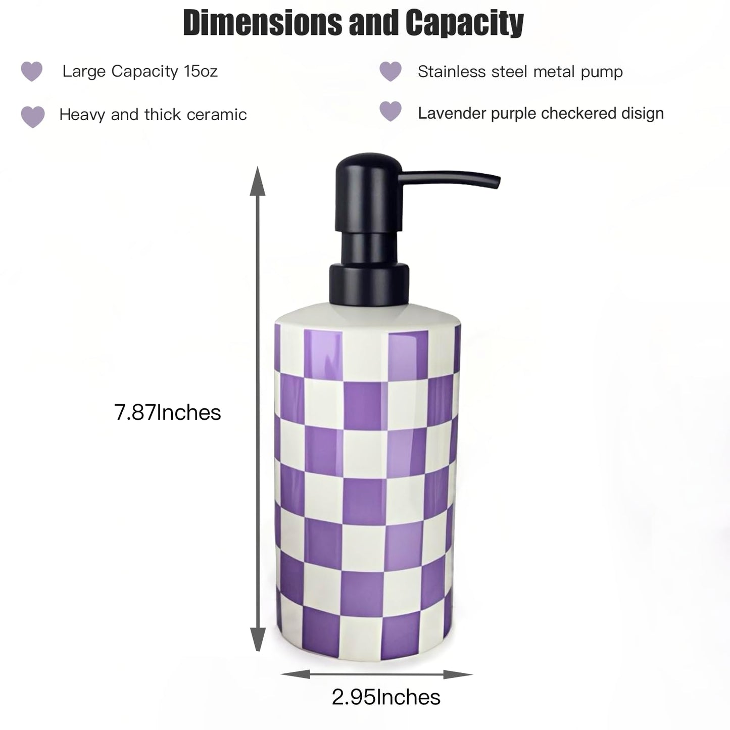 Hand Soap Dispenser, Purple Soap Dispenser with Stainless Steel Pump for Bathroom/Kitchen Countertop, Ceramic Modern Cute Refillable Lotion/Liquid Bottles for Bathrooms,Lavender Bathroom Decor (15oz)