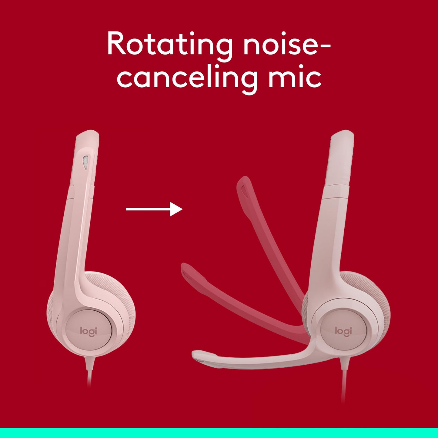 Logitech H390 Wired Headset for PC/Laptop, Stereo Headphones with Noise Cancelling Microphone, USB-A, in-Line Controls, Works with Chromebook - Rose