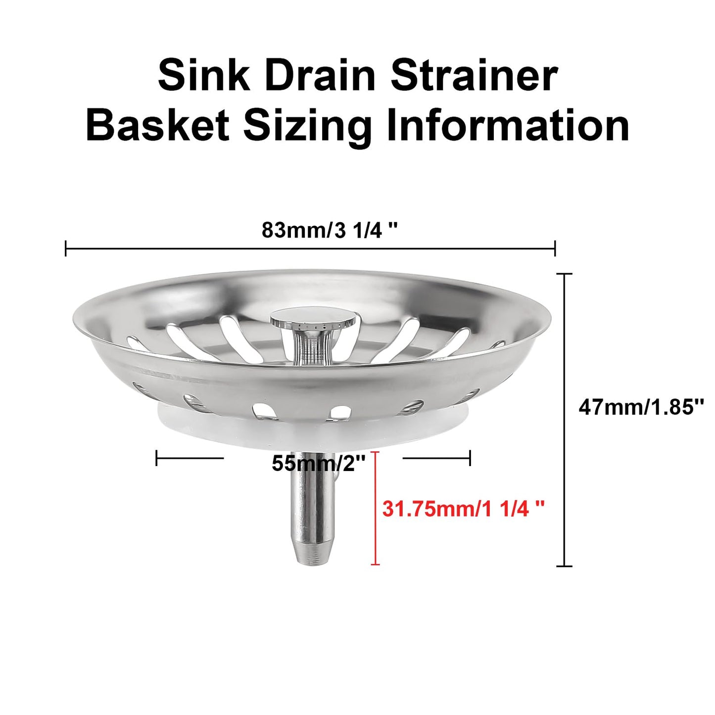 QruiLanTu 2pcs Kitchen Sink Drain Basket, 3 1/4 '' 304 Stainless Steel Drainage Filtration Basket with Handle for Kitchen Sink Strainer Replacement