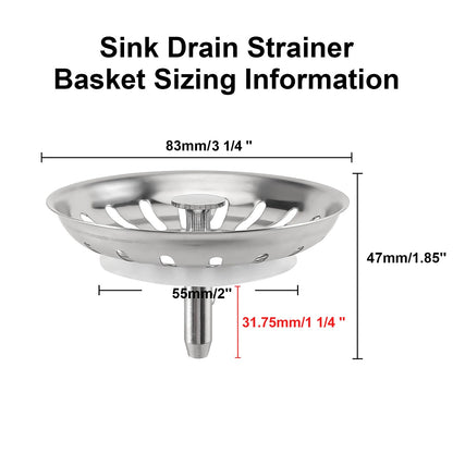 QruiLanTu 2pcs Kitchen Sink Drain Basket, 3 1/4 '' 304 Stainless Steel Drainage Filtration Basket with Handle for Kitchen Sink Strainer Replacement