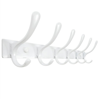 SKOLOO Heavy Duty Wall Mounted Coat Rack - 6 Hooks, Stainless Steel, Sturdy Coat Hooks for Hanging Clothes, Jacket, Hat, White