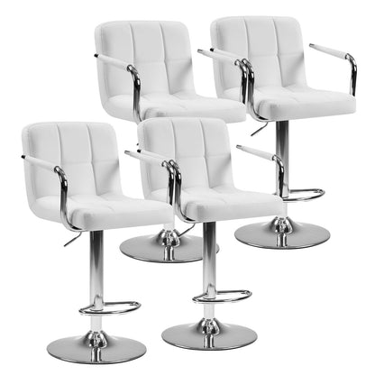DUMOS Bar Stools Set of 4, Adjustable Swivel Bar Chairs with Padded Armrests and Ergonomic Backrest for Kitchen Island Counter Pub Dining Room, Water-Resistant PU Leather, White