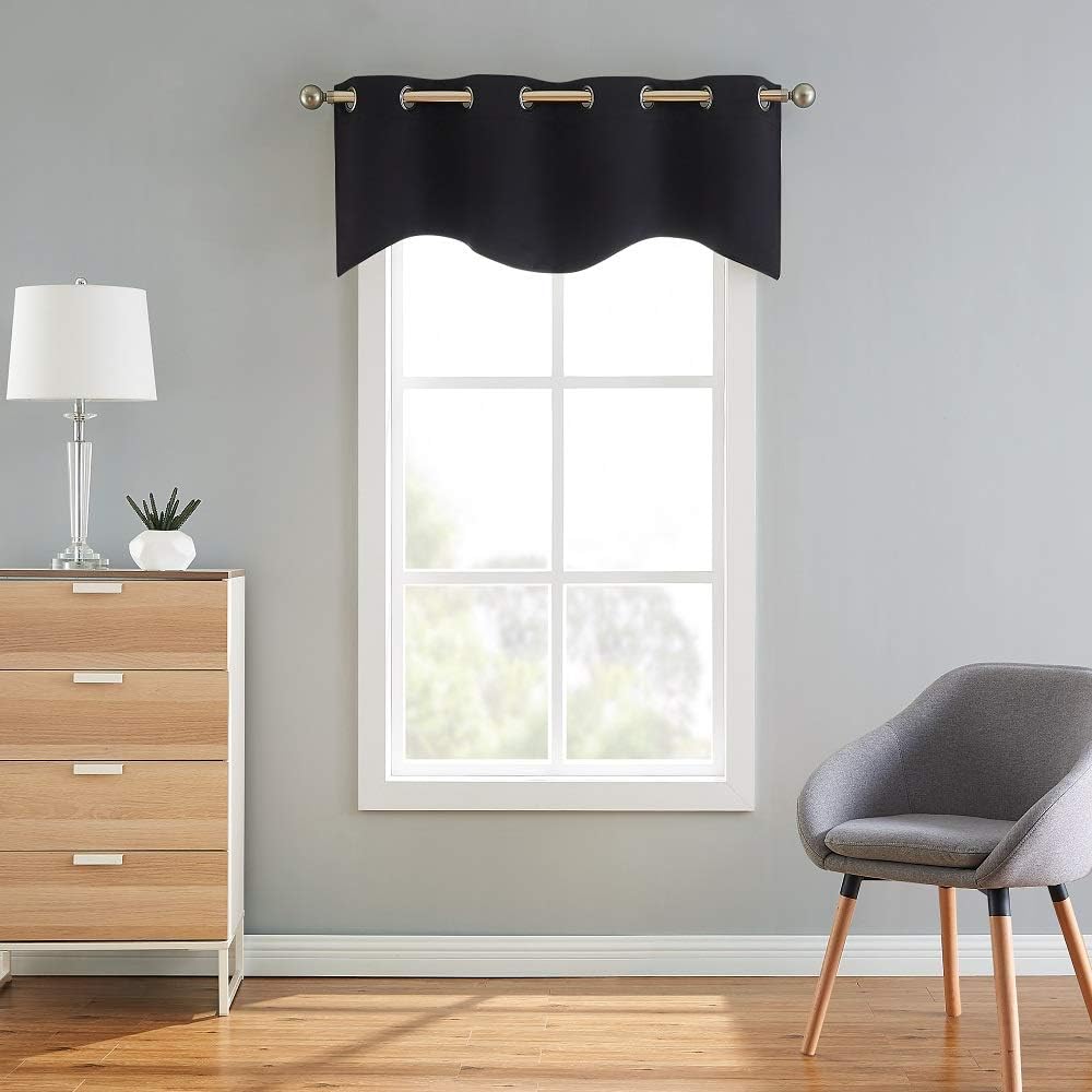 Warm Home Designs Black Color Scalloped Valance Scarf, 54" x 18", 8 Grommets, Cafe Curtains for Kitchen, Bathroom,