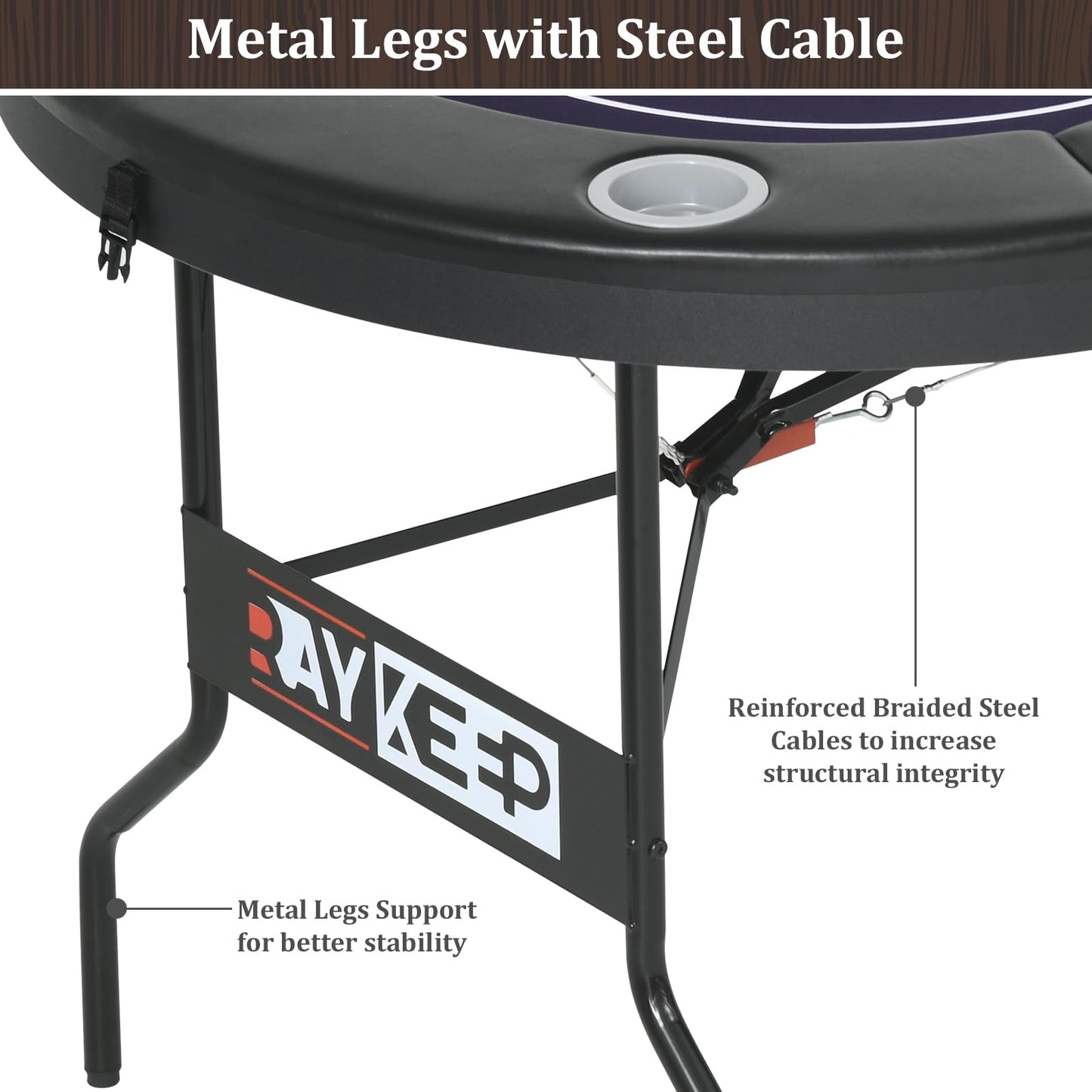 RAYKEEP 71 Inch Poker Table Foldable, 8 Player Folding Poker Tables w/Collapsible Legs, Casino Grade Felt, Padded Rails and Cup Holders, Portable Poker Table for Texas Holdem Poker and Blackjack