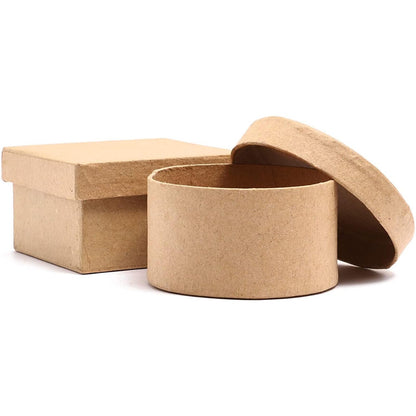 Juvale 6-Pack Mini Paper Mache Boxes with Lids - Brown - 6 Shapes, 3.4 x 3 to 2.7 in Diameter - DIY Craft Storage - Paper Boxes to Decorate