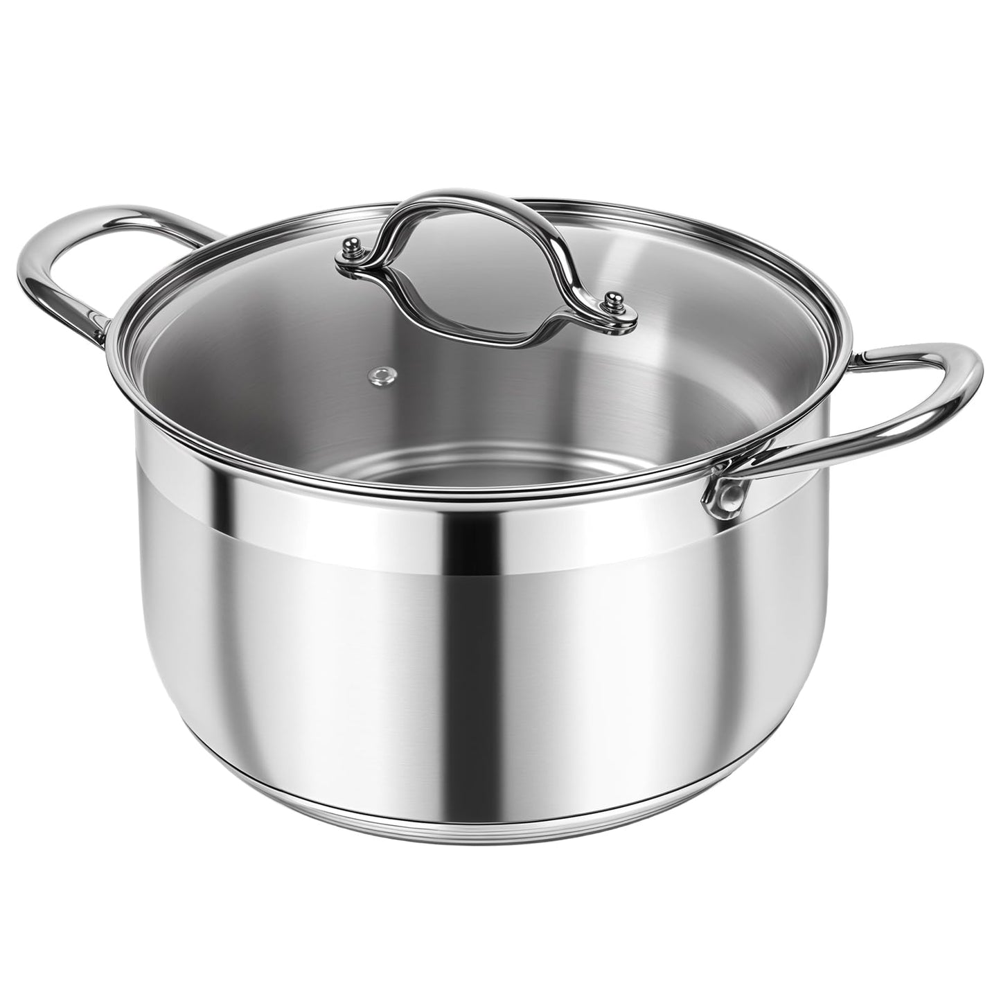 Kirecoo Stainless Steel Stock Pot - 5 Quart Heavy Duty Induction Cooking Pot with Visible Lid for Pasta, Soup, Spaghetti, Nonstick Thick Bottom Big Stockpot, Deep Cookware for Canning, Boiling, Simmer