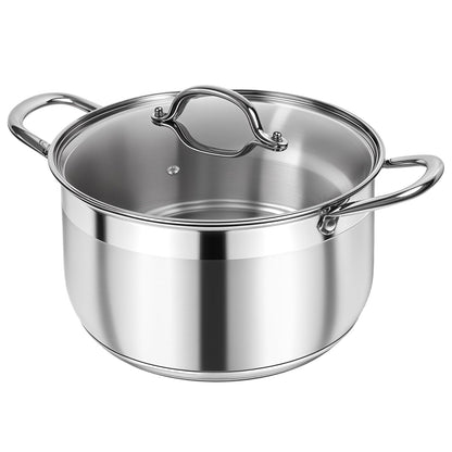 Kirecoo Stainless Steel Stock Pot - 5 Quart Heavy Duty Induction Cooking Pot with Visible Lid for Pasta, Soup, Spaghetti, Nonstick Thick Bottom Big Stockpot, Deep Cookware for Canning, Boiling, Simmer