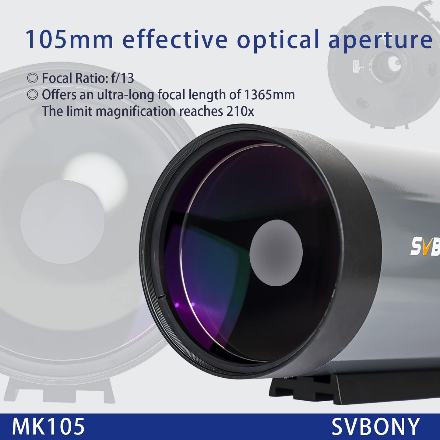 SVBONY MK105 Maksutov-Cassegrain Telescope, Dispersion-Free Imaging, 105mm Catadioptric Telescopes,160mm Dovetail Plate Catadioptric OTA, High-Reverse Electrolyte Coating for Planet Visual Photography