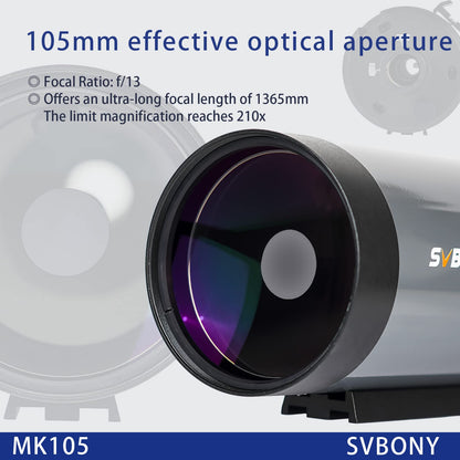 SVBONY MK105 Maksutov-Cassegrain Telescope, Dispersion-Free Imaging, 105mm Catadioptric Telescopes,160mm Dovetail Plate Catadioptric OTA, High-Reverse Electrolyte Coating for Planet Visual Photography