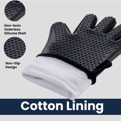 GEEKHOM BBQ Gloves Heat Resistant, 13.7 Inch Long Waterproof Silicone Oven Mitts for Grilling and Smoker, Non-Slip 5 Finger Kitchen Hot Mitts for Baking, Cooking & Cast Iron, Black