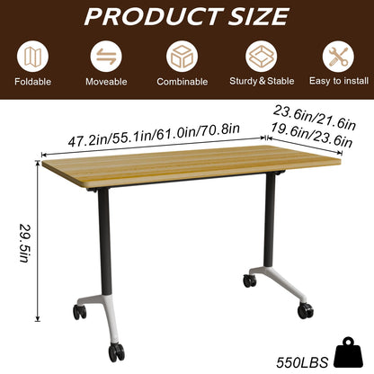 rzoizwko 2Packs Folding Conference Tables on Wheels,55.1 in Mobile Flip Top Meeting Room Table for Office & Training Rooms,Foldable Conference Room Tables Modular Rolling Desk Heavy-Duty Metal Frame