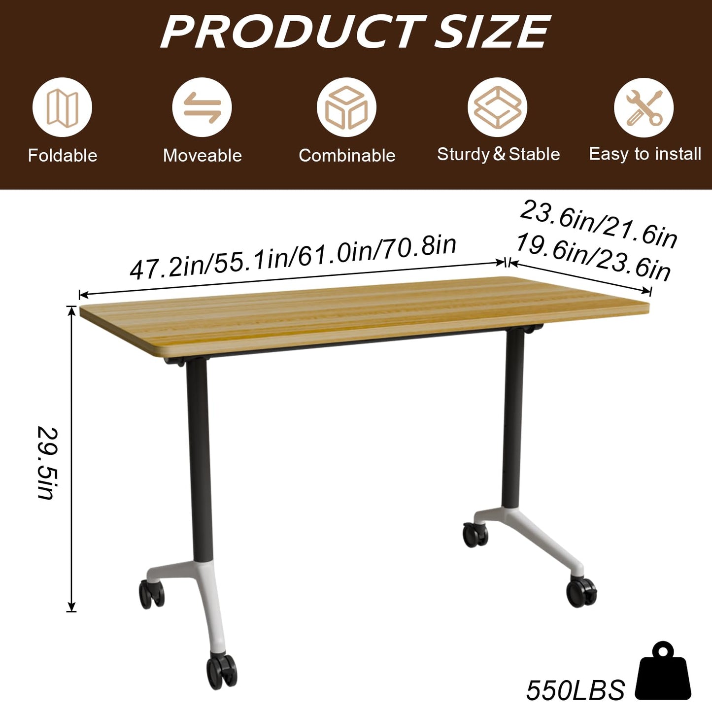 rzoizwko 4Packs Folding Conference Tables on Wheels,55.1 in Mobile Flip Top Meeting Room Table for Office & Training Rooms,Foldable Conference Room Tables Modular Rolling Desk Heavy-Duty Metal Frame