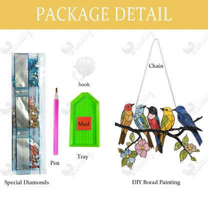 Yunzlly DIY Hanging Diamond Art Pendant Kit Bird, Special Crystal Double Sided Diamonds Painting Ornament Kit for Adults, Acrylic Gem Painting Board for Window Decor