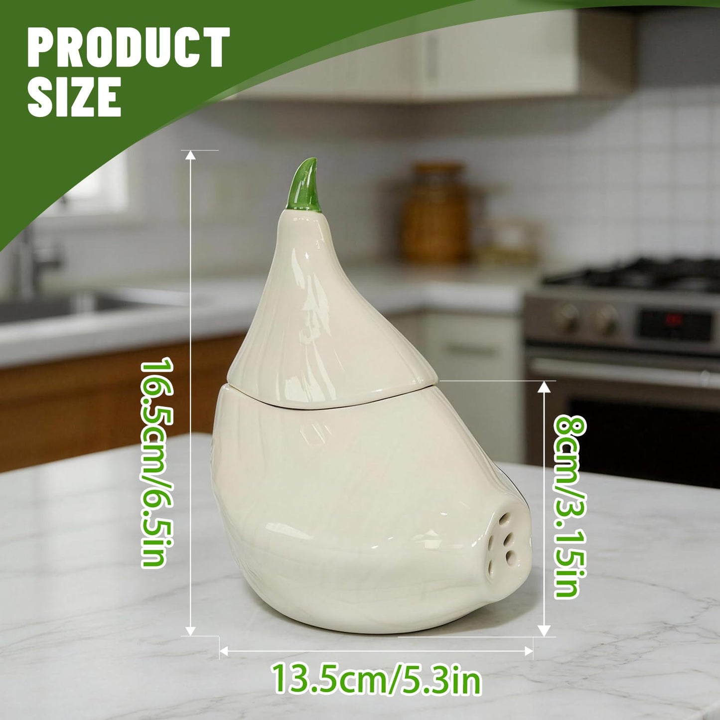 Yohsnor Garlic Keeper for Counter - Stylish Ceramic Garlic Storage Container with Lid, Large Capacity for Fresh Garlic, Peppers, Ginger & Star Anise - Perfect Kitchen Decor & Gift Idea