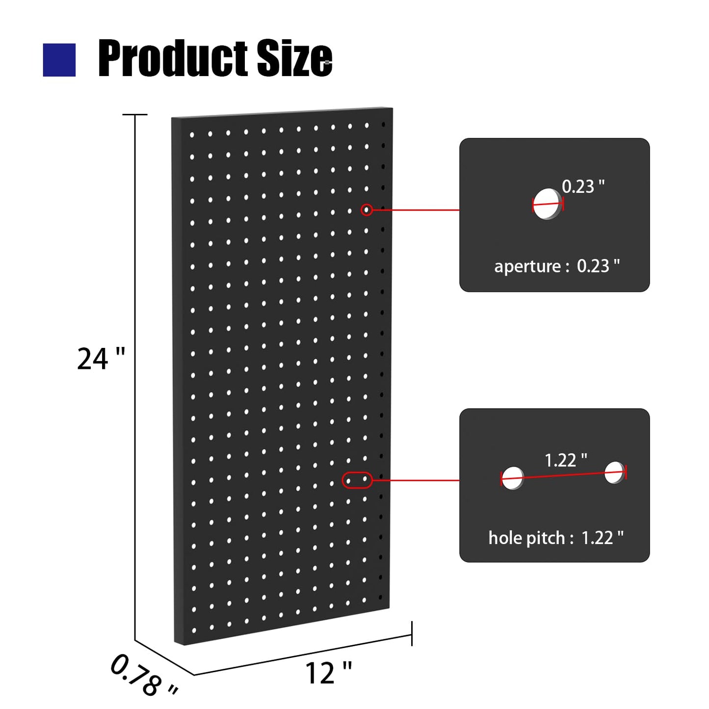 HUZJIEHUI 4 PCS - 12" W x 24" H x 0.78" D Metal Pegboard Wall Organizer, Compatible with All 1/8" and 1/4" Hooks, Suitable for Wall Home, Garage Tool Storage, Office Organization, Craft Room, Kitchen