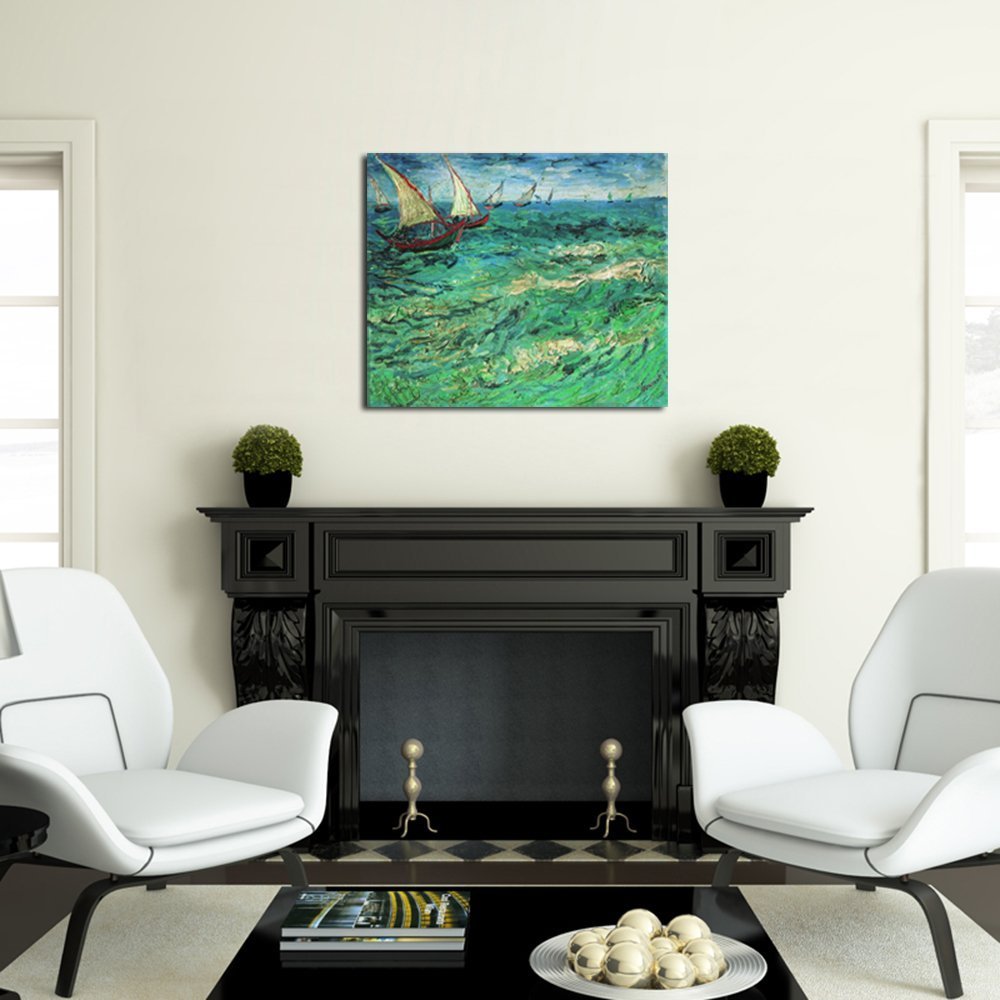 Wieco Art Sailing Boats Large Modern Gallery Wrapped Seascape Giclee Canvas Prints of Van Gogh Famous Oil Paintings Reproduction Pictures on Canvas Wall Art for Living Room Bedroom Home Decorations