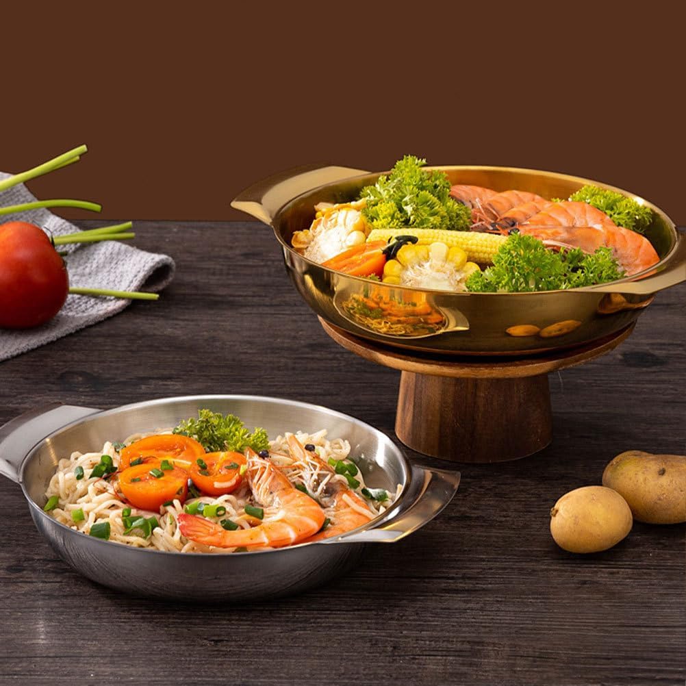 Luxshiny Large Mixing Bowl, 16cm Paella Pan, Stainless Steel Skillet with Handles for Home, Restaurant, Camping