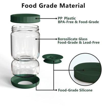 WhiteRhino Glass Pickle Jar,34oz Olive Hourglass Jar with Strainer,Airtight Glass Jar Pickle Juice Separator Flip Pickle Jar for Gherkin Jalapeno