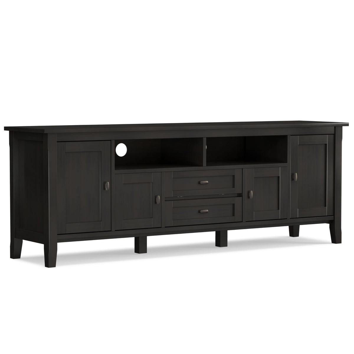 SIMPLIHOME Warm Shaker TV Stand - 72 inch Wide Solid Wood Media Console in Hickory Brown, Transitional Entertainment Center for Living Room for TVs up to 80 Inches with Cabinets and Cable Management