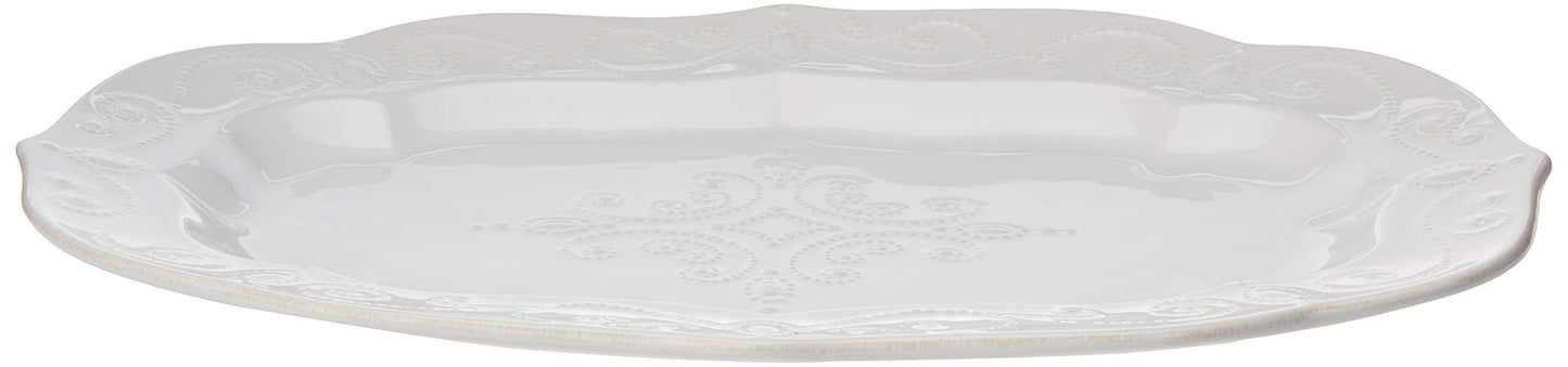 Lenox Serveware, Lenox French Perle White Serving Platter, Oval Shape, 18.5-Inch, Stoneware, Dishwasher Safe, Turkey Platter for Thanksgiving, Winter Hosting, Christmas Serving (White, 1 Piece)