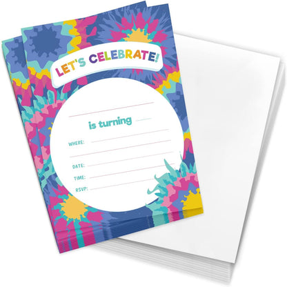 Desert Cactus Tie Dye Happy Birthday Invitations, Style 2 Invite Cards (10 Count) with Envelopes