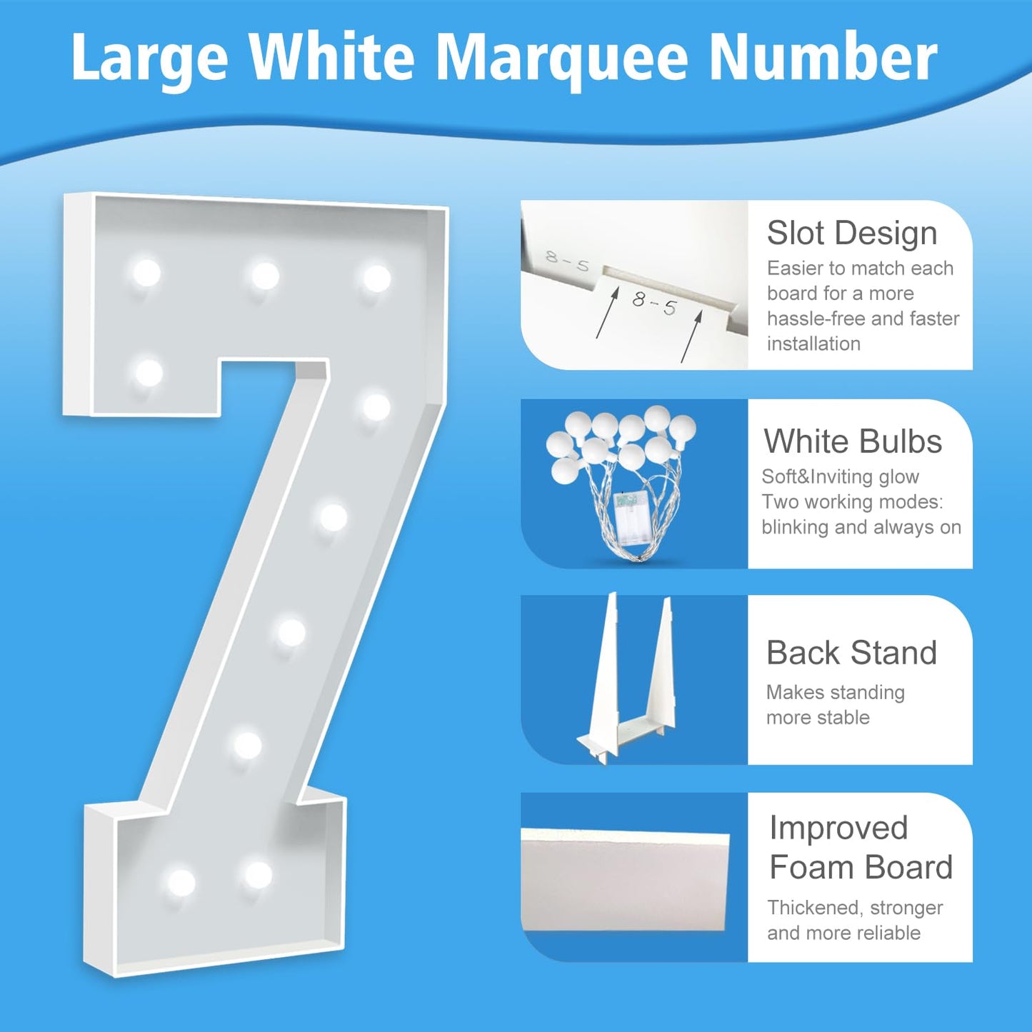 HITINO 4FT Marquee Numbers, Cool White Light Up Numbers 7, LED Light Number for 17th 70th Birthday Party Decor, 70th Anniversary Decorations, Engagement, Holiday Party Backdrop Arch Decorations