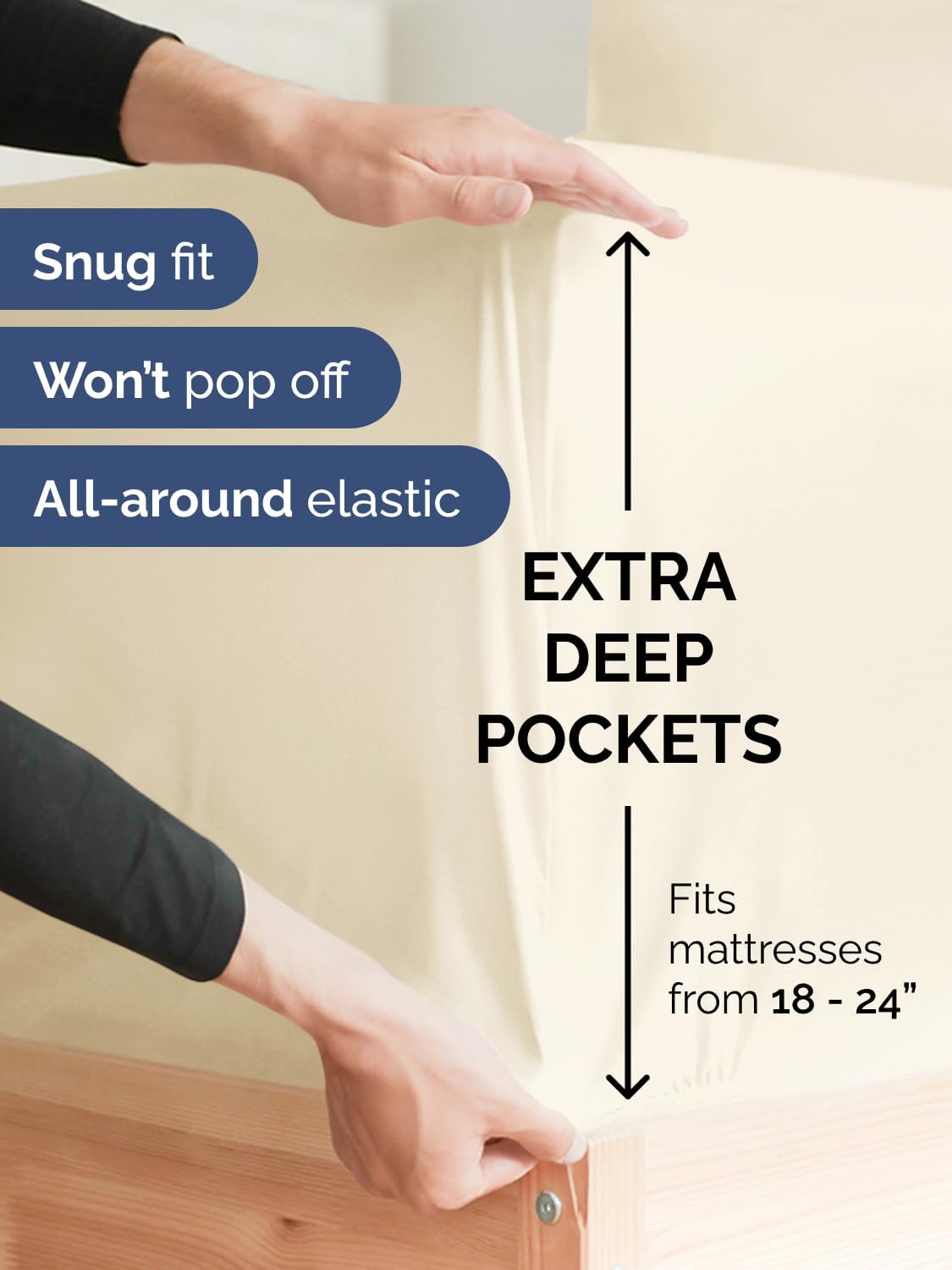 Skiennix Extra Deep Split King Sheet Set - 7 Piece Breathable Cooling Bedding - Soft, Wrinkle-Free Off White