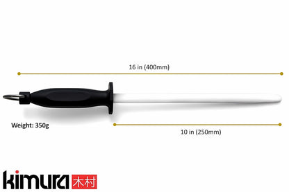 Kimura Professional Ceramic Honing Rod, 10 inch Honing Steel, Ceramic Knife Sharpener, 1200 Grit Finish, Ergonomic & Balanced Polypropylene Handle, Ideal for All Chef Knives, Japanese Gift Box