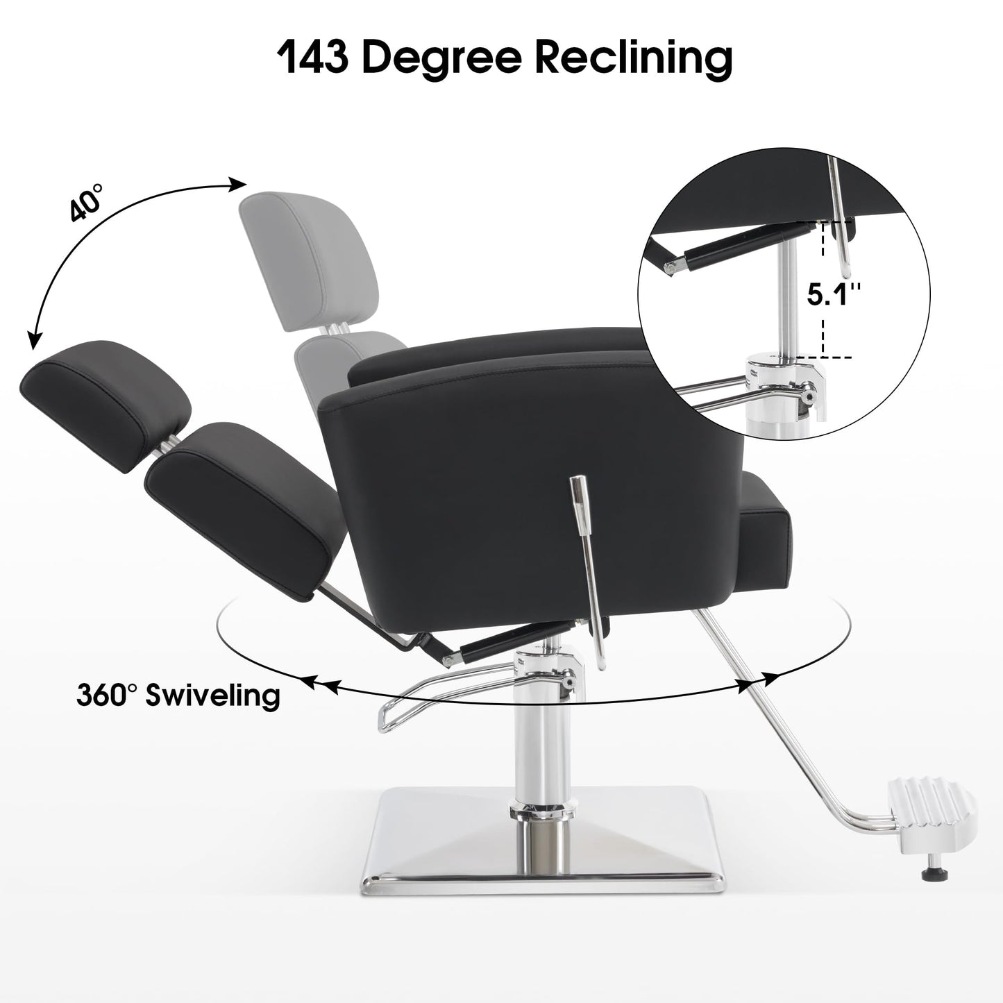 BarberPub Classic Barber Chair with Hydraulic Pump, Reclining Salon Chair for Hair Stylist, Barbershop, Home Salon, Spa Styling Beauty Equipment 9410 (Black)