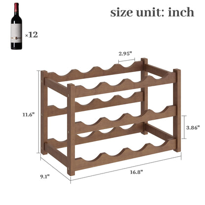 AUGOHCMIL Wine Rack，Bamboo Wine Storage Cabinet Shelf，Countertop Wine Shelf- Freestanding Wine Holder for Kitchen & Pantry (Brown, 3-Tier)