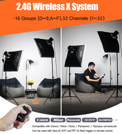 2pcs Godox MS300 600W Studio Strobe Flash Kit Bowens Mount Lighting,2.4G Wireless GN58 5600K Monolight with 150W Modeling Lamp,RT-16 Flash Trigger,Light Stands,Softbox,Umbrellas,Reflectors
