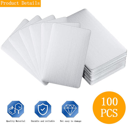 LOSYHU 100PCS Silver Metal Business Card Blanks 0.45mm Thickness Aluminum Metal Business Cards for Laser Engraving Home Office Customer DIY Gift Plate Invitations, 3.4 x 2.1 Inch