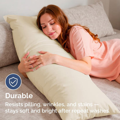 Skiennix Body Pillowcases Set of 4 | Soft, Breathable 20x54 Long Pillow Covers - Fade-Free & Machine Washable (Off White)