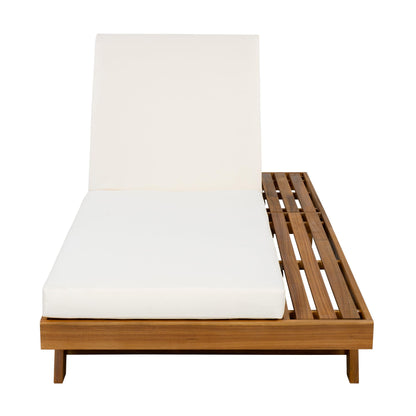 Christopher Knight Home Kayes Acacia Wood Chaise Lounge with 4'' Cushion, Outdoor 79'' Patio Recliner Chair with 4-Position Adjustable Backrest, Sun Lounger for Poolside Backyard, Teak+Cream