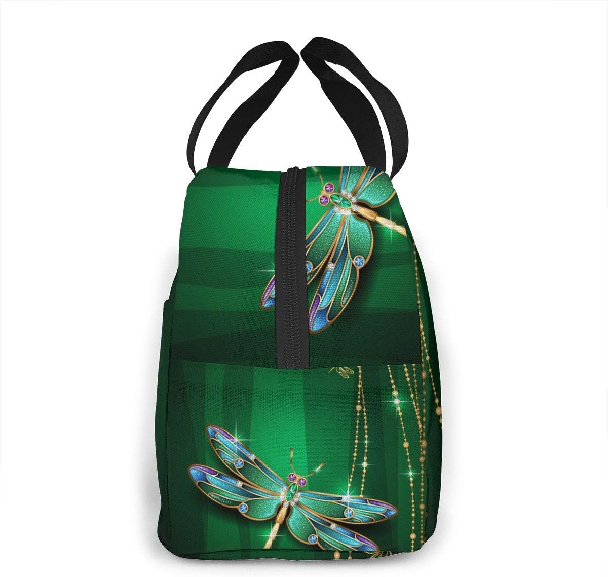 Dragonfly Green Insulated Lunch Box - Reusable Cooler Tote Bag for Women & Men Work Picnic or Travel